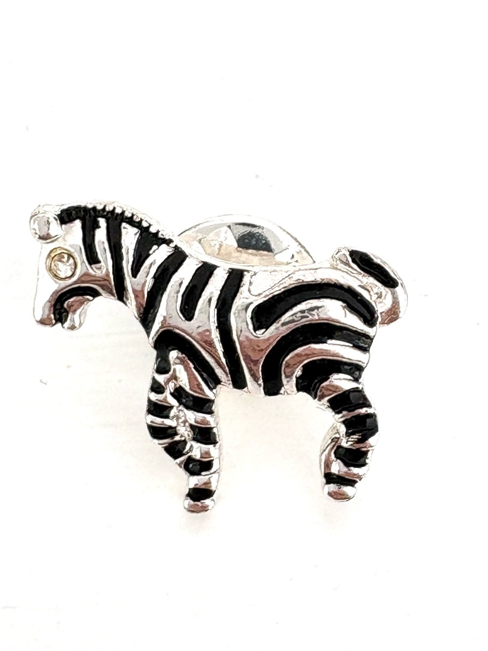 Zebra Enamel Lapel Pin Silver and Black